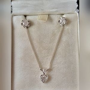 14k Solid White Gold Natural Old Mine Cut Diamond Pendant And Earrings Set